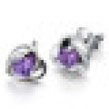 Personalidade da Moda Feminina Sterling Silver Heart-Shaped Amethyst Earrings